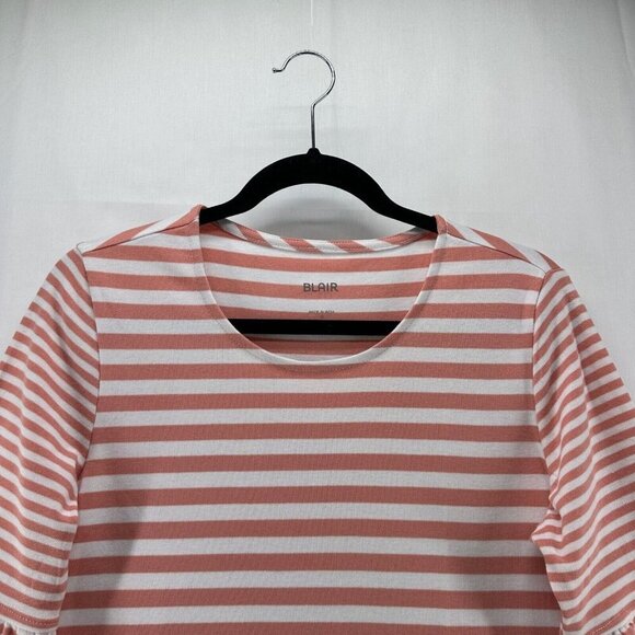 Blair Top Womens Sz S Striped Round Neck Ruffled Elbow Sleeve Orange - Picture 3 of 11